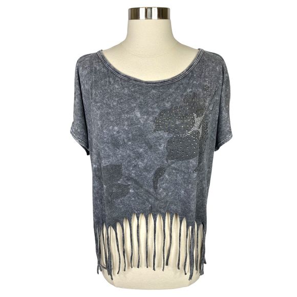 American Age Gray Fringe Festival Crop Top - Size Medium - Picture 1 of 5
